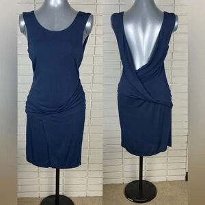 Navy blue scoop neck low back faux wrap open  low back mini dress sz medium